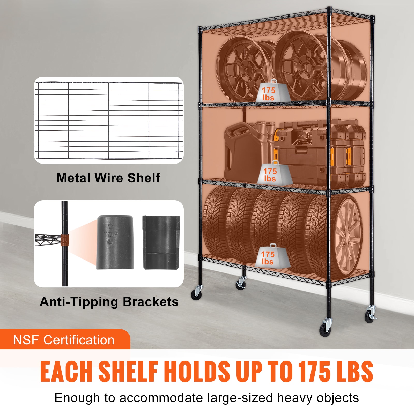 Heavy Duty Metal Storage Shelving Unit With Wheels 4 Tier Rack_voghion.com